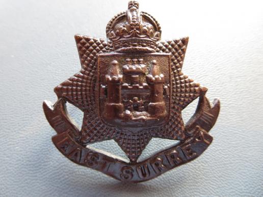 WW1 East Surrey Regiment  Officers Bronze Field Service Cap Badge
