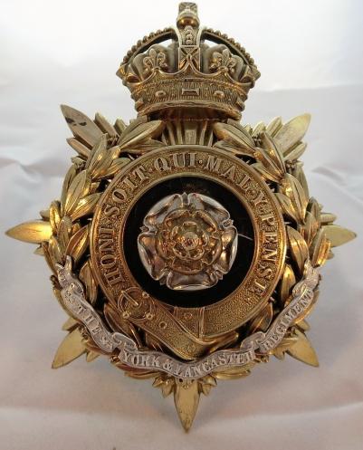 KC Officer Blue Cloth Helmet Plate to the York and Lancaster Regiment