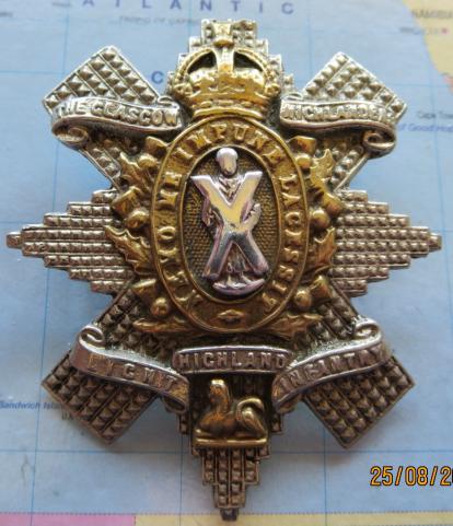 HLI Glasgow Highlanders post 1939 Officers Glengarry badge