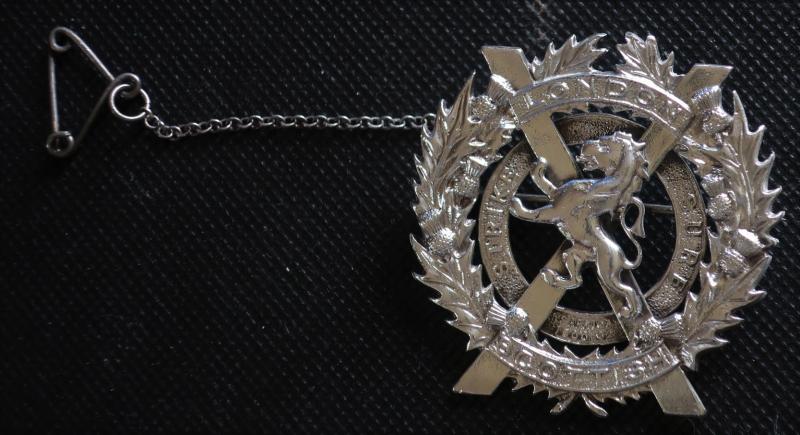 London Scottish Officers Glengarry Badge in Silver